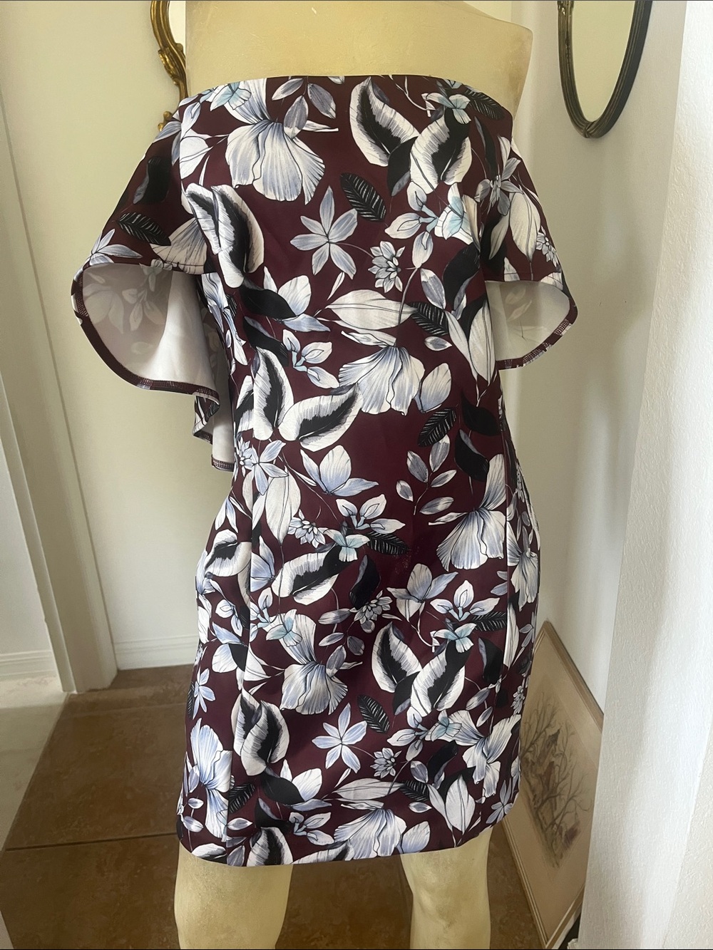 Alexia Admor Off-Shoulder Floral Dress in Burgundy BNWT